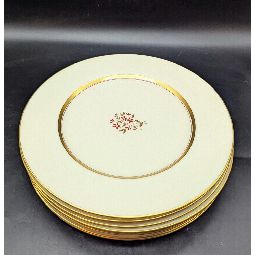 Vintage Set/8 Lenox Nydia 10.5" Dinner Plate Flower Floral Gold Trim